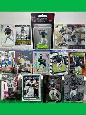 🏈Eagles Jalen Hurts/Saquon Barkley/AJ Brown 13 card lot w/ Hurts Mini Figure